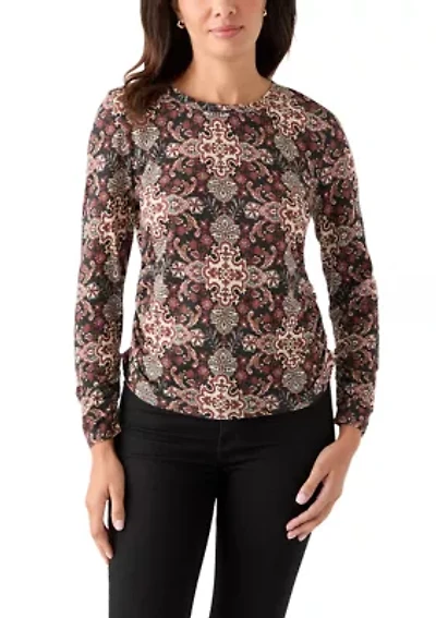 Women's Long Sleeve Ruched Print Top