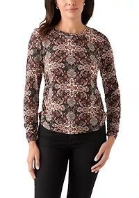 Women's Long Sleeve Ruched Print Top