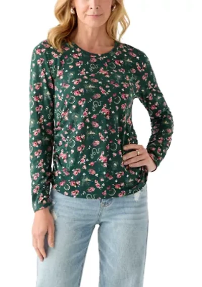 Women's Long Sleeve Ruched Print Top