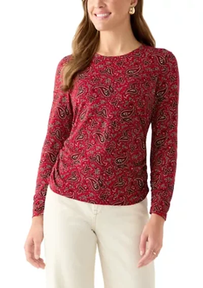 Women's Long Sleeve Ruched Print Top