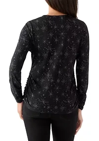 Women's Long Sleeve Ruched Print Top