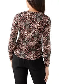 Women's Long Sleeve Ruched Print Top