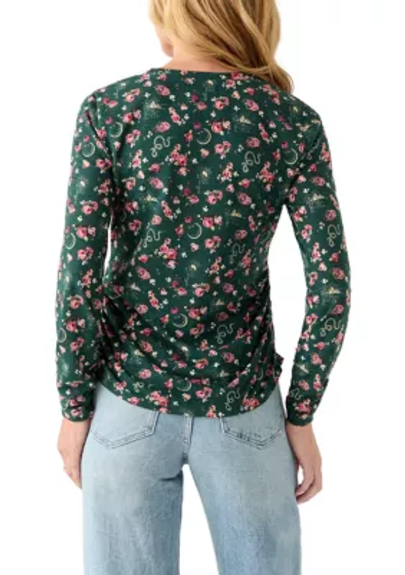 Women's Long Sleeve Ruched Print Top
