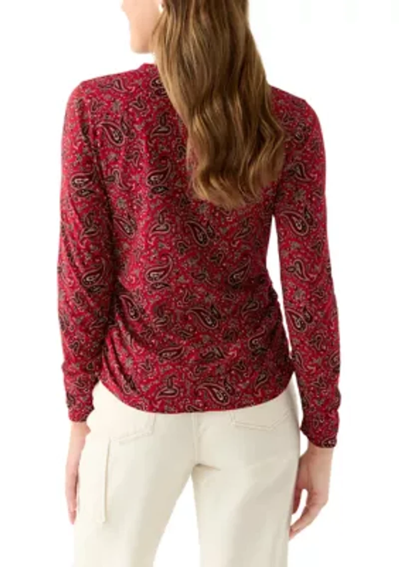 Women's Long Sleeve Ruched Print Top