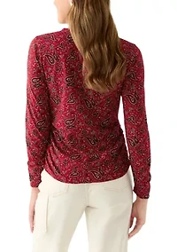 Women's Long Sleeve Ruched Print Top