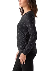 Women's Long Sleeve Ruched Print Top
