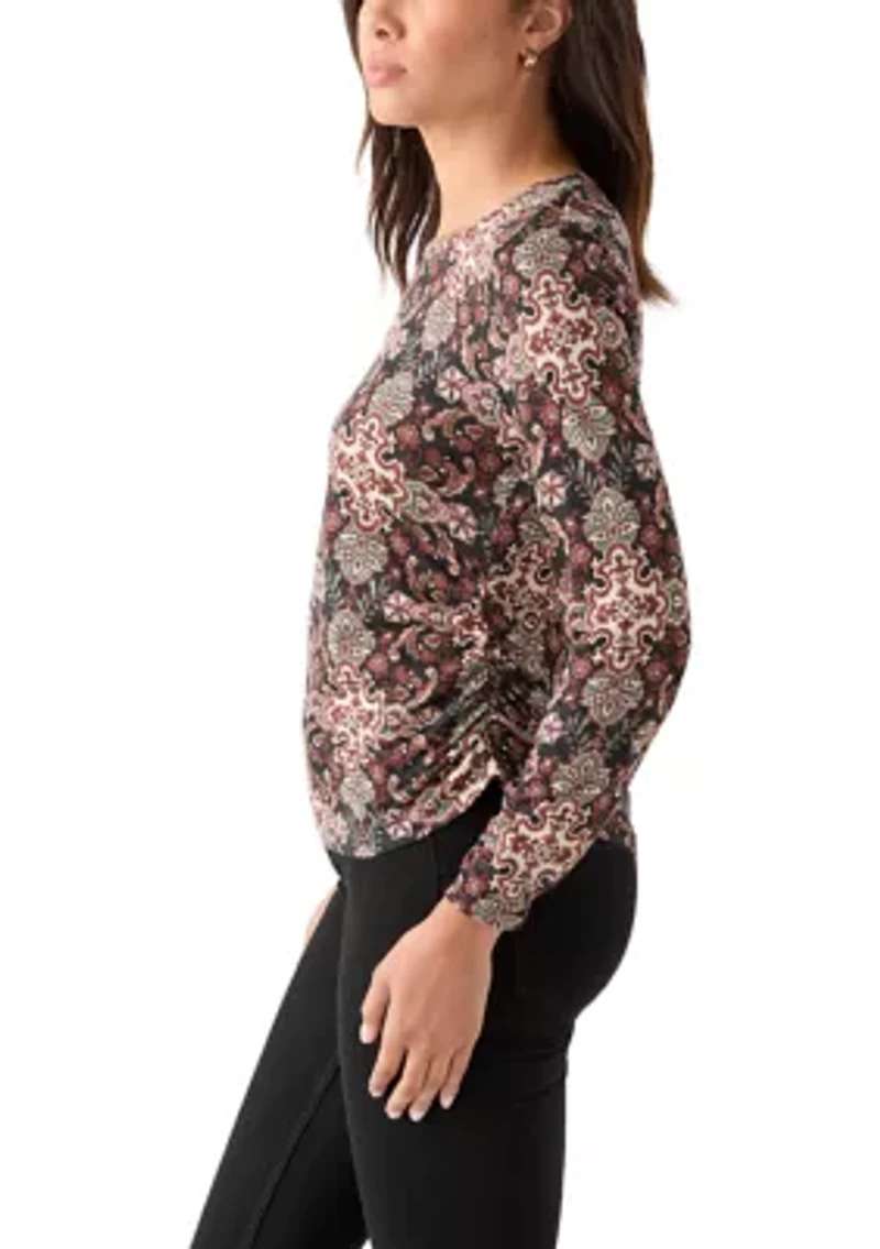 Women's Long Sleeve Ruched Print Top