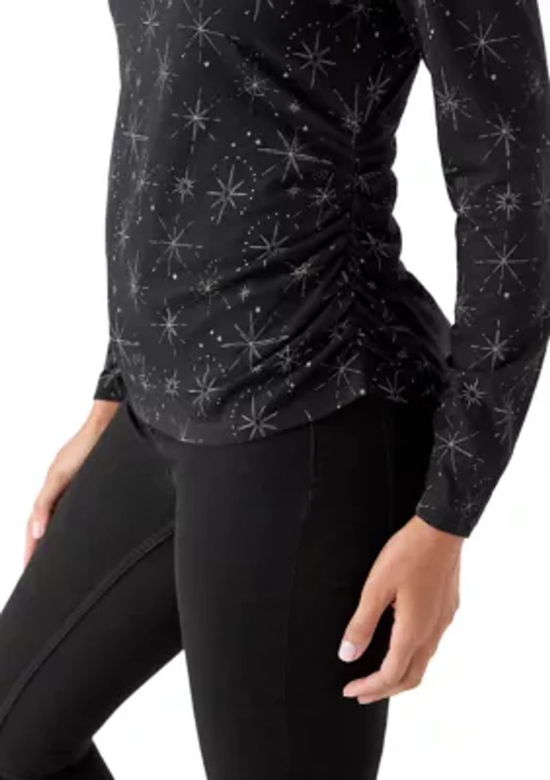 Women's Long Sleeve Ruched Print Top