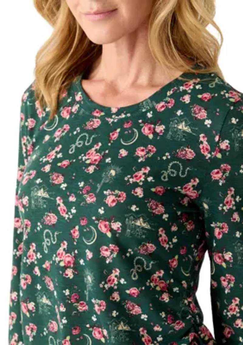 Women's Long Sleeve Ruched Print Top