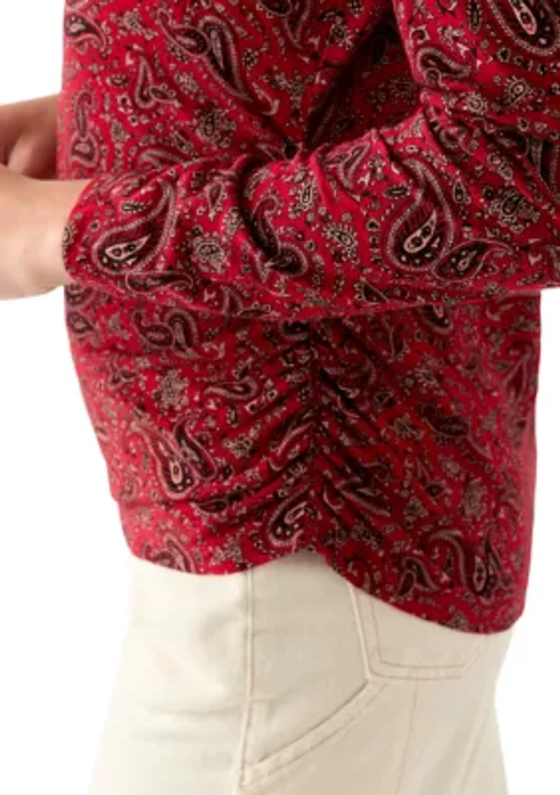 Women's Long Sleeve Ruched Print Top