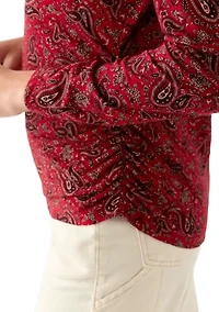 Women's Long Sleeve Ruched Print Top