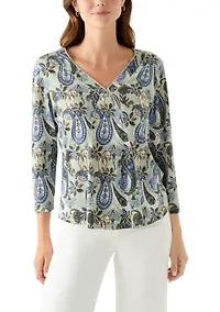 Women's 3/4 Sleeve Paisley Printed Top