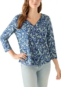 Women's 3/4 Sleeve Paisley Printed Top
