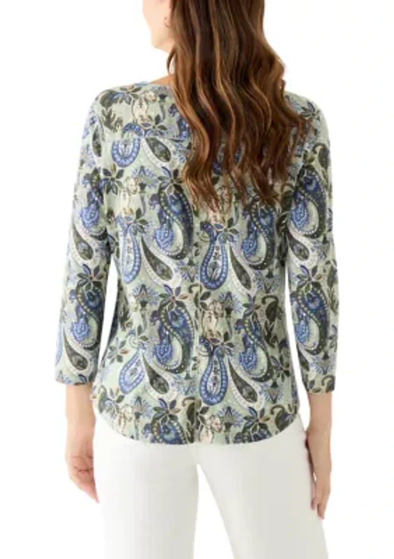 Women's 3/4 Sleeve Paisley Printed Top