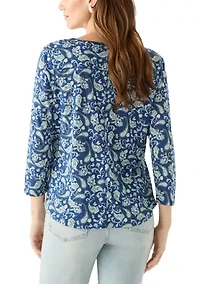 Women's 3/4 Sleeve Paisley Printed Top