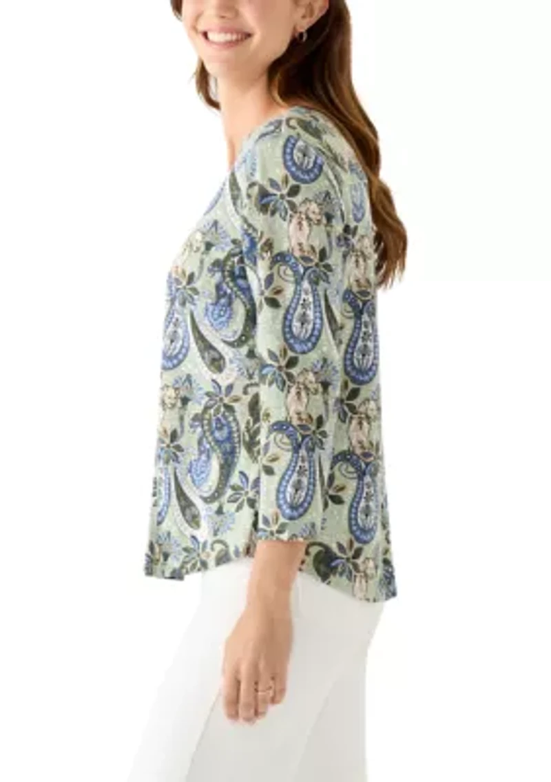 Women's 3/4 Sleeve Paisley Printed Top