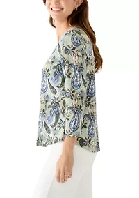 Women's 3/4 Sleeve Paisley Printed Top