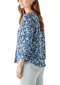 Women's 3/4 Sleeve Paisley Printed Top