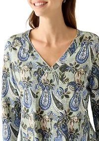 Women's 3/4 Sleeve Paisley Printed Top