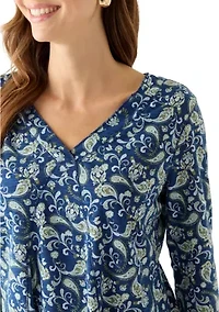 Women's 3/4 Sleeve Paisley Printed Top