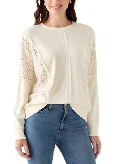 Women's Long Sleeve Crochet Mixed Sweatshirt