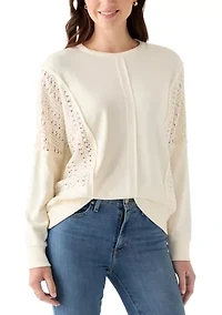 Women's Long Sleeve Crochet Mixed Sweatshirt