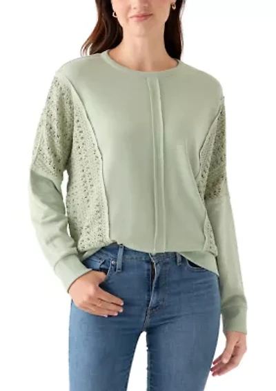 Women's Long Sleeve Crochet Mixed Sweatshirt