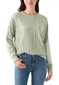 Women's Long Sleeve Crochet Mixed Sweatshirt