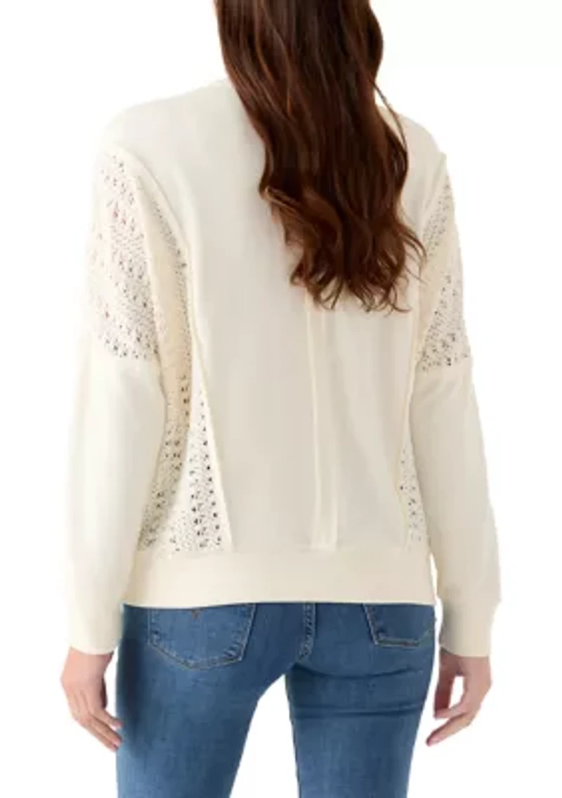 Women's Long Sleeve Crochet Mixed Sweatshirt