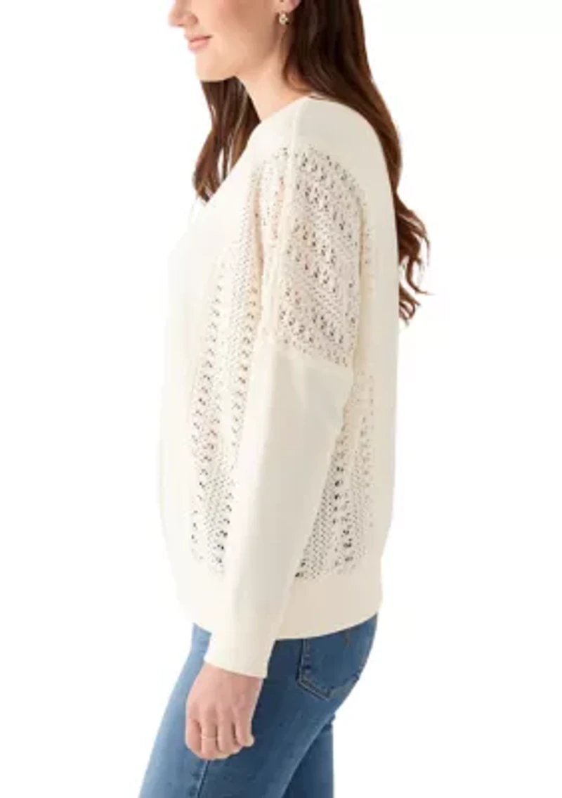 Women's Long Sleeve Crochet Mixed Sweatshirt