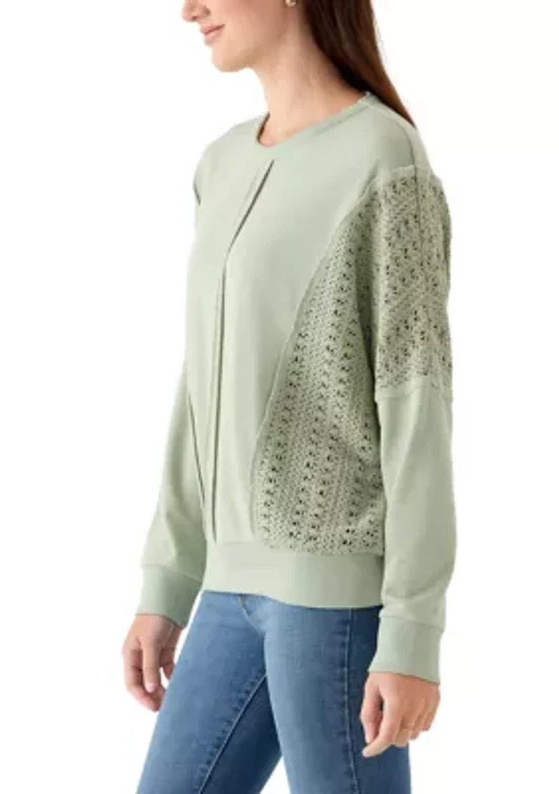 Women's Long Sleeve Crochet Mixed Sweatshirt