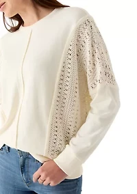 Women's Long Sleeve Crochet Mixed Sweatshirt