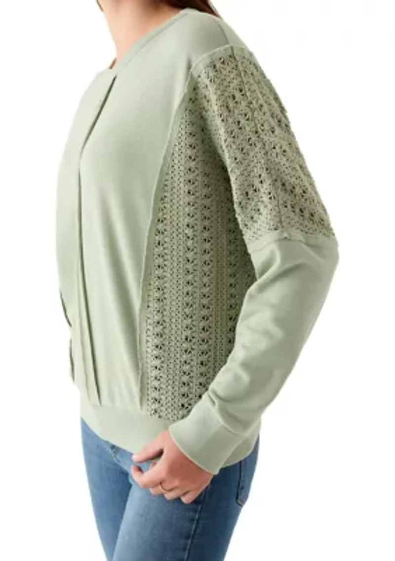 Women's Long Sleeve Crochet Mixed Sweatshirt