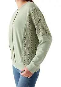 Women's Long Sleeve Crochet Mixed Sweatshirt