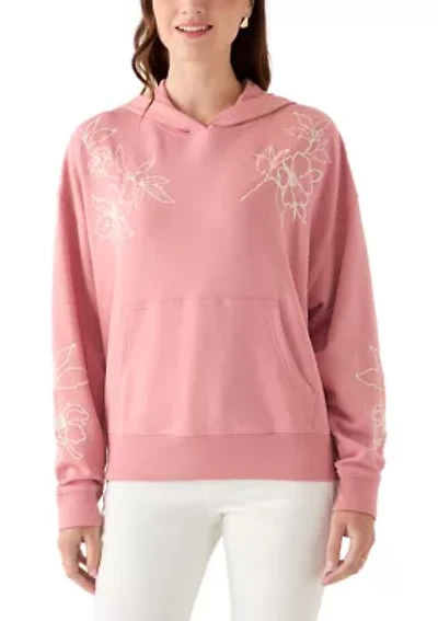 Women's Long Sleeve Embellished Flower Detail Hoodie