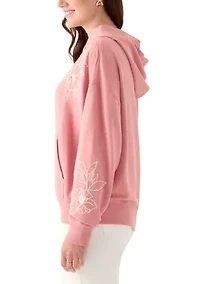 Women's Long Sleeve Embellished Flower Detail Hoodie