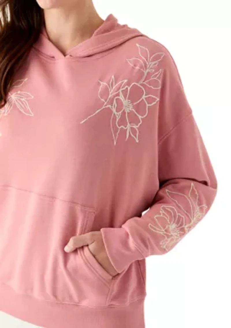 Women's Long Sleeve Embellished Flower Detail Hoodie