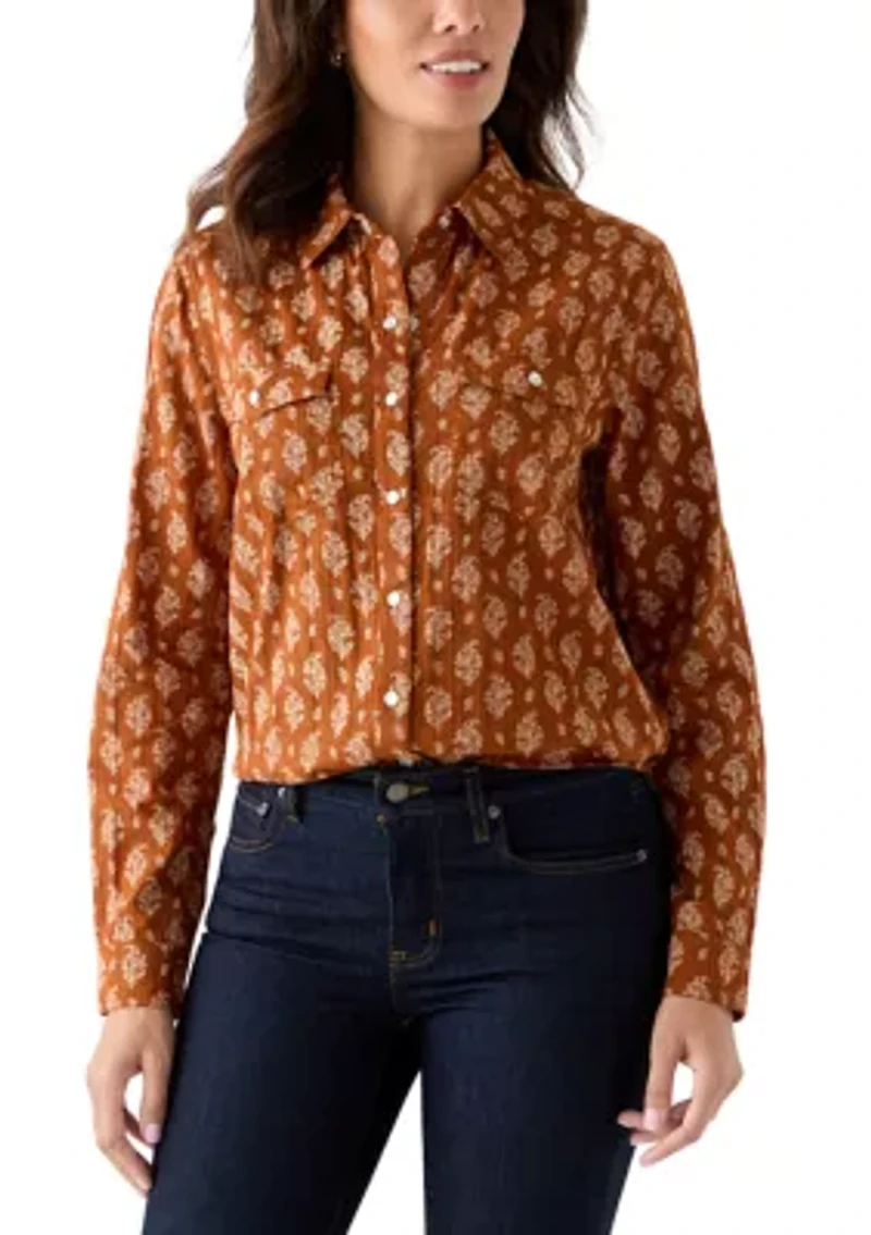 Women's Long Sleeve Printed Woven Shirt