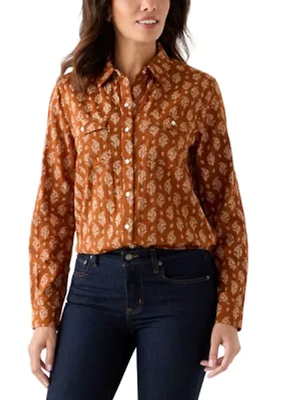 Women's Long Sleeve Printed Woven Shirt