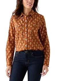 Women's Long Sleeve Printed Woven Shirt