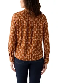 Women's Long Sleeve Printed Woven Shirt