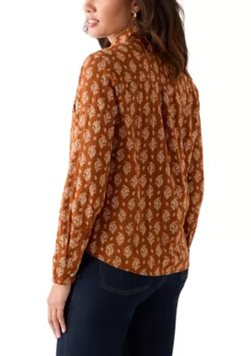 Women's Long Sleeve Printed Woven Shirt