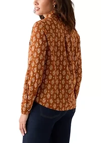 Women's Long Sleeve Printed Woven Shirt