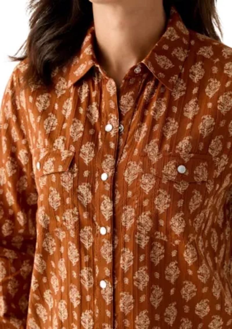 Women's Long Sleeve Printed Woven Shirt