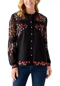 Women's Embroidered Button Front Blouse