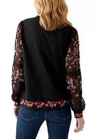 Women's Embroidered Button Front Blouse