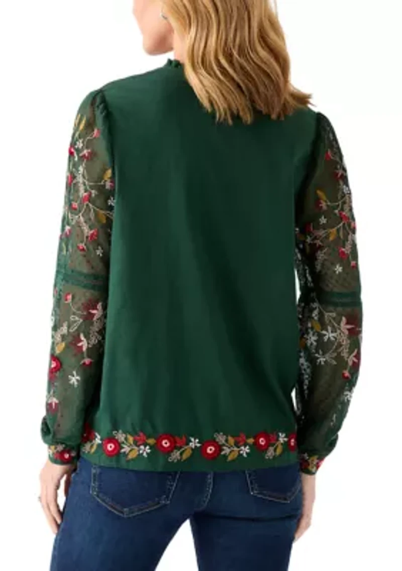 Women's Embroidered Button Front Blouse