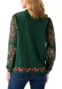 Women's Embroidered Button Front Blouse