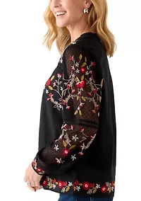 Women's Embroidered Button Front Blouse