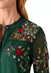 Women's Embroidered Button Front Blouse